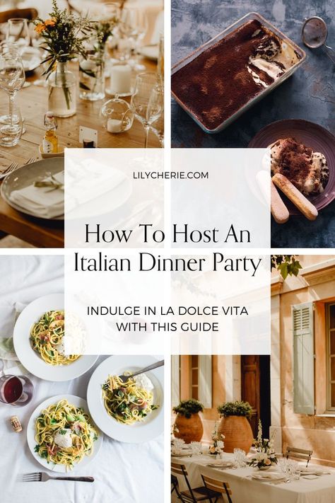 Here is your ultimate guide to hosting an Italian dinner party! Discover tips for delicious menus, charming tablescapes, and a dash of Italian flair. Buon appetito Dinner Hosting Ideas, Italian Christmas Dinner, Italian Thanksgiving, French Dinner Parties, French Cocktails, Entertaining Dinner, Italian Dinner Party, Italian Party, Italian Menu