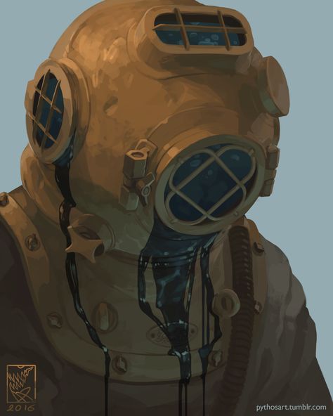 Deep Sea Diver Art, Diver Art, Deep Sea Diver, Deep Sea Diving, Apocalypse Art, Diving Suit, Call Of Cthulhu, Dieselpunk, Cthulhu