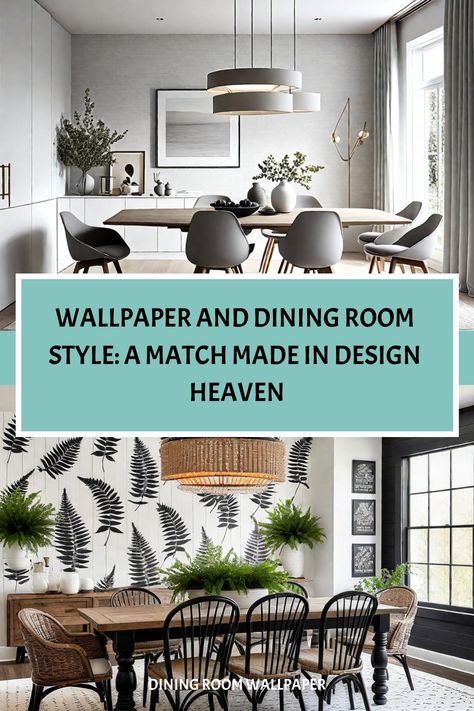 Transform your dining room into a captivating design masterpiece with this inspiring guide to wallpaper and dining room style! Discover 10 stunning wallpaper ideas that will add instant drama and personality to your space. From bold patterns to elegant florals, let your walls become a canvas for creativity and elevate your dining experience. #DiningRoomDrama #WallpaperIdeas #StatementWall #InteriorDesign Shiplap And Wallpaper Dining Room, Modern Wallpaper Dining Room, Dining Room With Wallpaper, Dining Room Wallpaper Ideas, Room With Wallpaper, Wallpaper Dining Room, Accent Wall In Kitchen, Geometric Pattern Wallpaper, Modern Farmhouse Dining Room