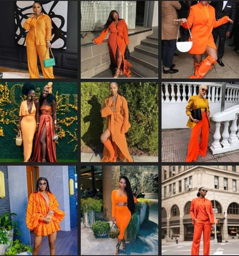 Orange Outfit Ideas Black Women, Orange Outfit Black Women, Orange Outfits For Black Women, Bachelorette Party Outfit Black, Orange Outfit Ideas, Brown Dresses Outfit, Winter Outfits Black Women, Outfit Ideas Black Women, Fall Outfits Black Women