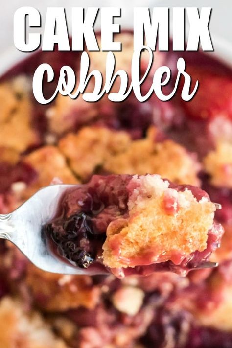 Cake Mix Cobbler The most simple fruit cobbler recipe ever – Cake Mix Cobbler! It’s made with only three ingredients – cake mix, frozen fruit and pop! Cake Mix Strawberry Cobbler, Simply Stacie Recipes, Bolenese Sauce, Cobbler With Cake Mix Easy, Bisquick Cobbler, Quick Cobbler, Turn Overs, Fruit Cobbler Recipe, Cake Mix Cobbler