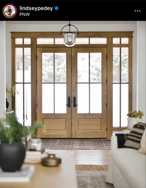 French Doors With Transom, Double Door Entryway, House Entry, Double Doors Exterior, House Redo, Wood Entry Doors, Bungalow Renovation, Double Entry, Double Entry Doors