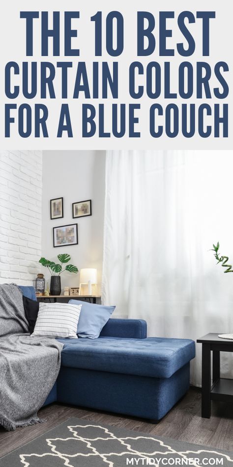 curtain colors for blue sofa Curtain Color Ideas, Royal Blue Couch, Blue Leather Couch, Dark Blue Couch, Navy Sofa Living Room, Navy Blue Couches, Blue Curtains Living Room, Navy Blue Furniture, Blue Couch Living