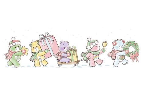 Care Bears Christmas, Nursery Drawings, Care Bears Vintage, Star Wreath, The Care Bears, Baby Snow, Cute Christmas Wallpaper, Pink Teddy, Christmas Feeling