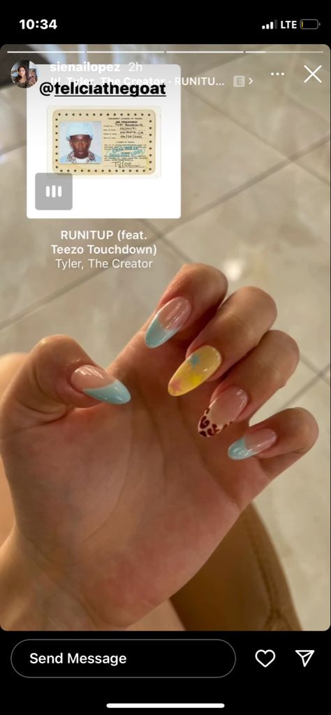 Daniel Caesar Inspired Nails, Music Artist Inspired Nails, Tyler The Creator Nails Cmiygl, Tyler The Creator Acrylic Nails, Childish Gambino Inspired Nails, Call Me When You Get Lost Nails, Golf Wang Nails, Jasmine Le Nails, Nail Inspo Tyler The Creator