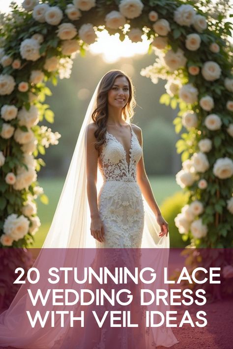 Did you know that a lace wedding dress with veil transforms brides into absolute visionaries of elegance? Unveil the magic of your big day with intricate lace patterns, and create timeless memories by adding the perfect veil. Explore how this charming duo can redefine sophistication and make you feel like royalty. Dive into our gallery of 20 stunning photos showcasing this enchanting combo, and get inspired for your dream wedding look! Wedding Dress With Hat Veil, Lace Wedding Dress Veil, Types Of Wedding Veils, Lace Wedding Dress With Veil, Irish Lace Wedding Dress, Dress With Veil, Veil Ideas, Lace Trimmed Veil, Wedding Dress And Veil