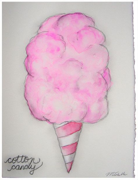 watercolor carnival food | Via For Me By Dee Candy Floss Drawing, Cotton Candy Tattoo, Cotton Candy Drawing, Candy Tattoo, Candy Drawing, My Senses, All Things Pink, Fairy Floss, Candy Art