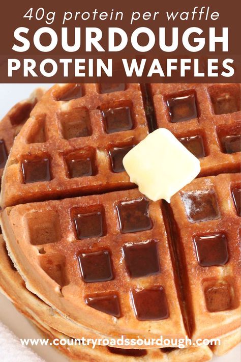 Protein Sourdough, Protein Waffle Recipe, Sourdough Waffle Recipe, 40 Grams Of Protein, Sourdough Waffles, Recipe Using Sourdough Starter, Healthy Waffles, Packed Breakfast, Sourdough Starter Discard Recipe