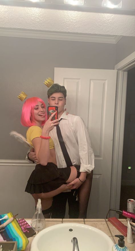 Nostalgic Characters, Odd Parents Costume, Fairly Odd Parents Costume Family, Fairy Odd Parents Costume Couple, Fairly Off Parents Costume, Couple Halloween Costumes Cosmo Wanda, Fairy Oddparents Costume, Fairy Odd Parents Halloween Costumes, Fairly Odd Parents Costume Couple