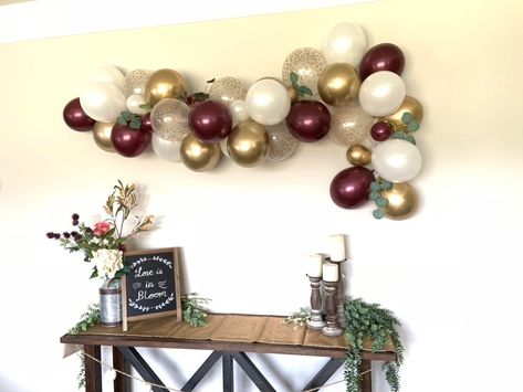 Burgundy Balloon Garland | Burgundy Bridal Shower Decor | Fall Baby Shower Decor | Fall Bridal Shower | Burgundy and Gold Balloons Burgundy Balloon Garland, Backdrop Garland, Fall Baby Shower Decor, Diy Ballon, Garland Centerpiece, Sage Green Baby Shower, Balloon Garland Diy, White Bridal Shower, Graduation Balloons