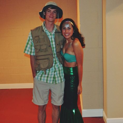 Couple costume--fisherman & fish Fisherman And Fish Halloween Costume, Fisherman And Fish Costume, Fisherman Costume, Fishing Couples, Fish Costume, Rave Fits, Couple Costume, Cute Couple Halloween Costumes, Costume Inspo