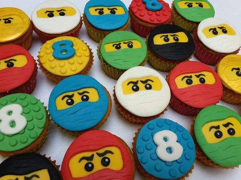 Ninjago Birthday Cupcakes, Lego Ninjago Cupcakes, Ninja Cupcake Ideas, Lego Cupcakes For Boys, Ninjago Cupcakes, Lego Cupcakes, Ninjago Cake, Lego Ninjago Party, Lego Ninjago Birthday