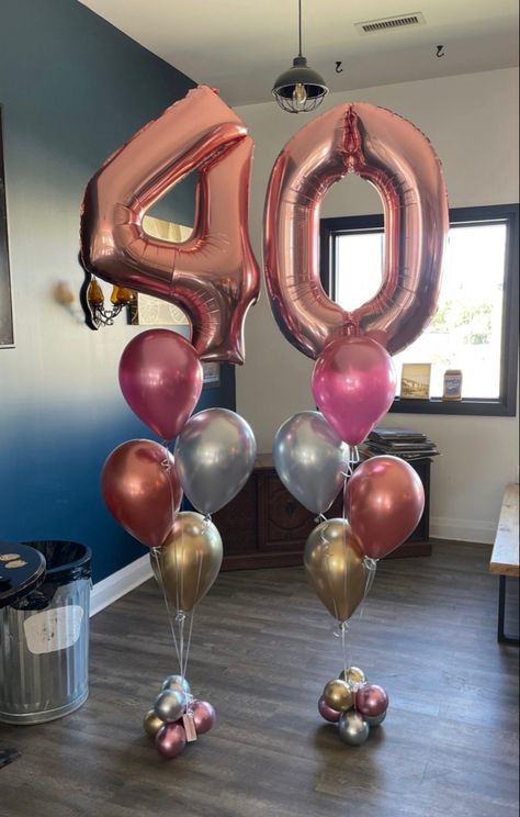 40th Birthday Party Balloons, 40th Birthday Brunch Decor, Balloon 40th Birthday, Pink And Gold Birthday Party Women, 40th Birthday Ideas For Women Decoration Decor, Girly 40th Birthday Party, 40th Birthday Rose Gold Theme, Black And Pink 40th Birthday, Pink And Gold 40th Birthday Party