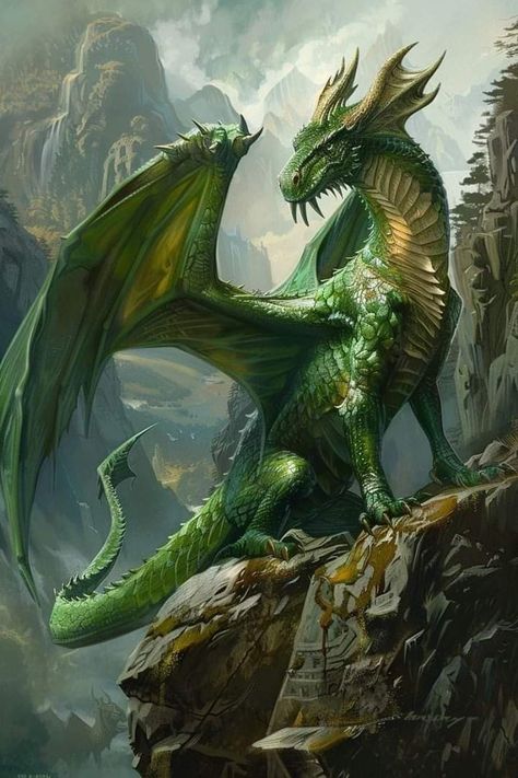 Dnd Green Dragon, Green Dragon Aesthetic, Green Dragon Art, Green Dragons, Emerald Dragon, Dragon Green, Elemental Dragons, Stone Dragon, Dragon Riders