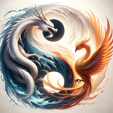 Tato Phoenix, Jing Y Jang, Ying Yang Art, Image Zen, Phoenix Artwork, Phoenix Dragon, Bureau Decor, Yin Yang Art, Yin Yang Tattoos