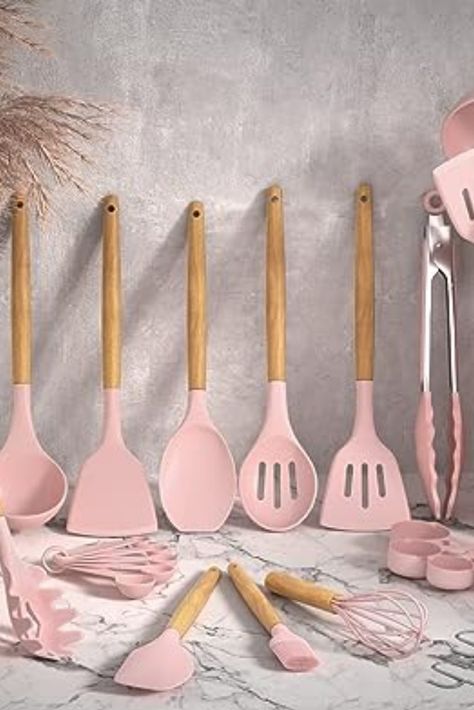 Kitchen Cooking Utensils Set, Umite Chef 33 pcs Non-stick Silicone Cooking Spatula Set with Holder, Wooden Handle Silicone Kitchen Gadgets Utensil Set (Pink)
Material	Wood, Stainless Steel, Silicone
Color	Pink
Brand	Umite Chef
Size	Small
Item Dimensions LxWxH	1 x 1 x 1 inches Pink Kitchen Utensils, Blush Pink Bedroom Decor, Pink Utensils, Pink Living Room Decor, 2024 Photo, Pink Bathroom Decor, Cooking Spatula, Pink Wall Decor, Silicone Kitchen Utensils