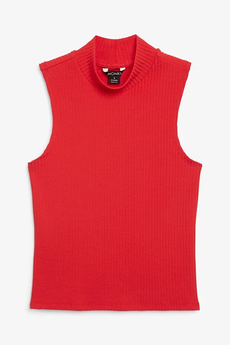 Sleeveless Turtleneck Top, Summer Trousers, Sleeveless Turtleneck, Red Tank Tops, Turtleneck Top, Summer Is Here, Turtle Neck Top, Ladies Tops Fashion, Sleeveless Top