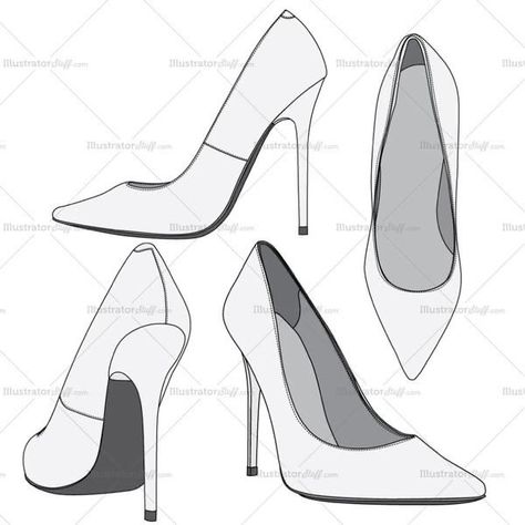 Shoes Technical Drawing, High Heels Sketch, High Heel Drawing, Heel Drawing, Heels Illustration, Heels Drawing, Drawing High Heels, Fashion Sketch Template, Shoe Template