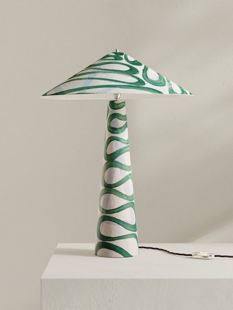 Parasol table lamp Lamp Ceramic Design, Diy Lamp Base, Lamp Painting, Lighting Units, Patterned Lampshades, Art Nouveau Lighting, Painted Lamp, Ceramic Lamp Base, Paper Pulp