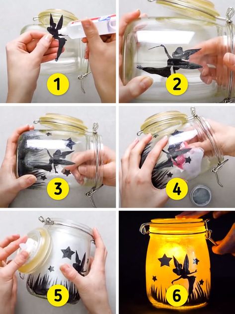 How to Make a DIY Nightlight Fairy Jars Diy, Fairy Mason Jars, Fairy Garden Birthday Party, Idee Babyshower, Fairy Lanterns, Small Glass Jars, Fairy Jars, Diy Jar Crafts, Fairy Crafts