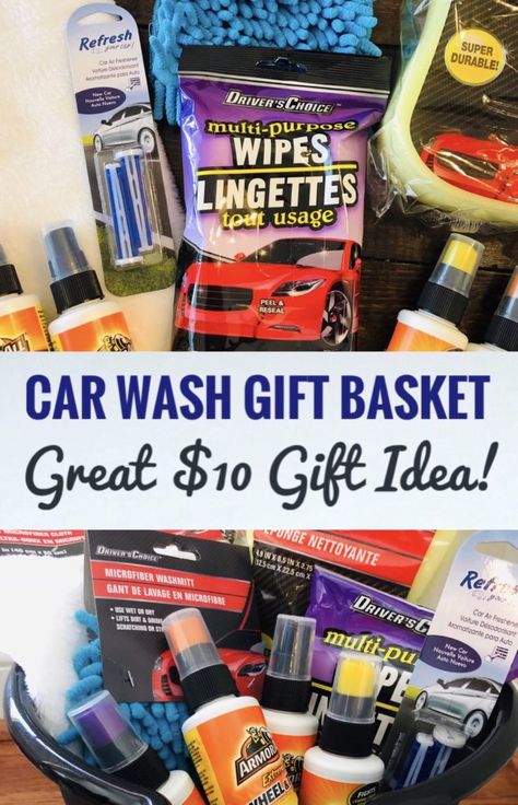 This Dollar Tree Car Wash Gift Basket is a great gift idea for men or teenage boys. It's also perfect for a raffle prize or secret santa gift! #dollartree #dollartreefinds #giftbaskets #giftbasketsformen #giftbasketideas Car Gift Basket, Card Bouquet, Gift Card Bouquet, Gift Card Holder Diy, Dollar Tree Gifts, Raffle Basket, Boyfriend Gift Basket, Baskets For Men, Gift Baskets For Men