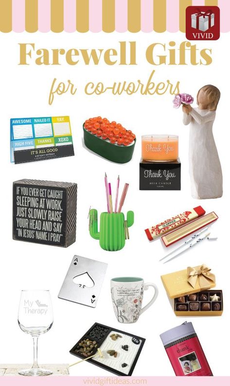 These farewell gifts are perfect for coworkers who are leaving the company for another company or for retirement - parting gift ideas for colleagues - office gift ideas Farewell Gift Ideas, Creative Gifts For Him, Gifts For Male Coworkers, Gift For Coworker Leaving, Goodbye Gifts For Coworkers, Gifts For Work Colleagues, Farewell Gift For Coworker, Workplace Gifts, Teacher Gift Baskets