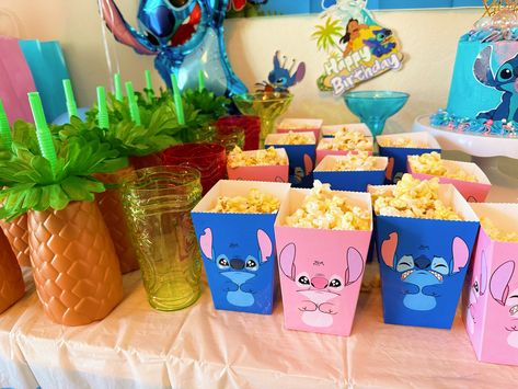 Stitch Treat Table, Stitch Sleepover Party, Stitch Sleepover, Cumple De Stitch Ideas, Stitch And Angel Birthday Party, Lilo And Stitch Party, Stitch Bday, Party Decor Diy, Lilo And Stitch Characters