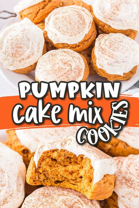 Yellow Cake Mix Pumpkin Cookies, Pumpkin Cookies With Cake Mix Easy, Pumpkin Cookie Cake, Fluffy Cookies, Pumpkin Cake Mix Cookies, Pumpkin Cake Mix, Moist Spice Cake, Spice Cake Mix And Pumpkin, Cake Box Cookies