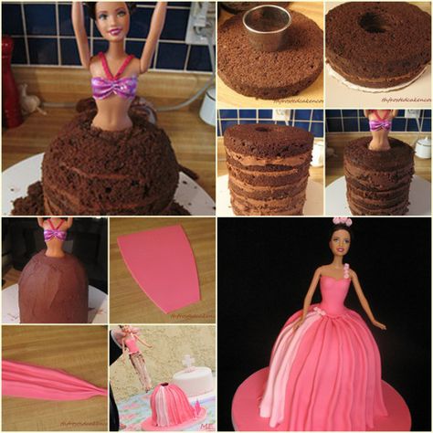 Doll Cake Tutorial, Barbie Skirt, Princess Doll Cake, Barbie Doll Cake, Party Essen, Princess Castle Cake, Barbie Birthday Cake, Barbie Doll Cakes, Basic Cake