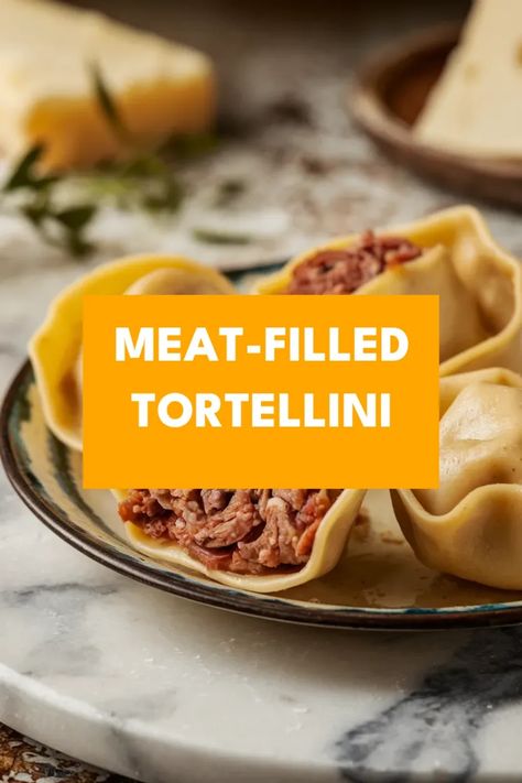 A photo of a  Meat-Filled Tortellini a Tortellini Recipes Homemade Tortellini Filling, Tortellini Meat Sauce, Beef Tortellini, Spinach And Ricotta Tortellini, Ricotta Tortellini, Easy Tortellini Recipes, Homemade Tortellini, Vegan Coconut Cake, Easy Tortellini