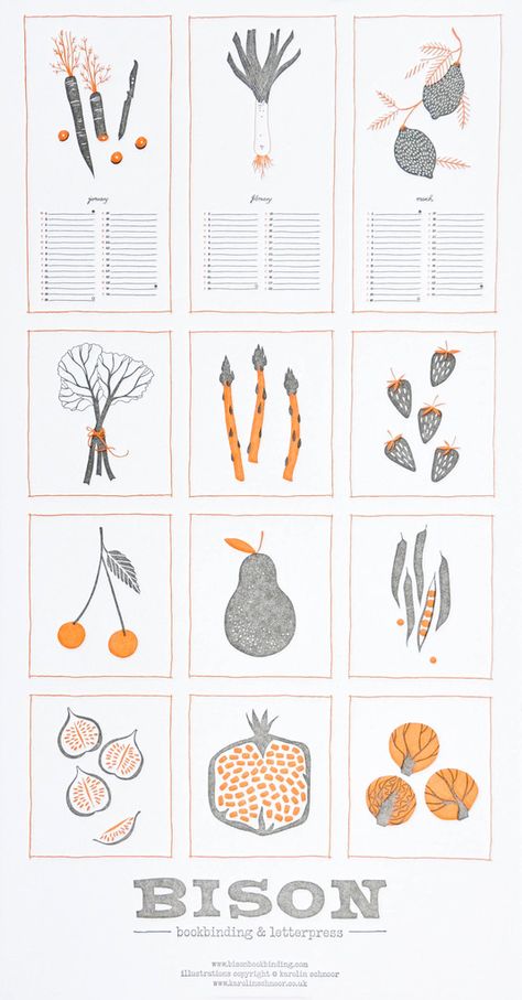 Seasonal Produce 2014 Calendar Letterpress Calendar, Graphic Design Magazine, Cookbook Design, 달력 디자인, Seasonal Produce, Illustration Food, In Season Produce, Calendar Design, Printable Calendar