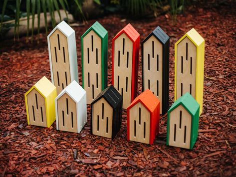 Red, Green, Yellow, White and Black Ladybug House, Houses Garden, Barn Houses, Bee Hotel, Bug Hotel, Butterfly Houses, Insect Hotel, Wooden Poles, Butterfly House