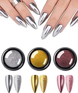 Nails Metallic Chrome, Nail Art Paillette, Black Chrome Nails, Gold Chrome Nails, Nail Tutorial Videos, 3d Holographic, Rose Gold Chrome, Chrome Nail Art, Chrome Nail Powder