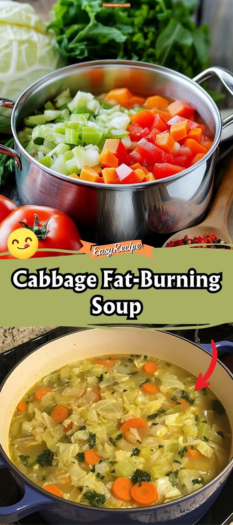 Kickstart your health goals with Cabbage Fat-Burning Soup, a wholesome and hearty dish packed with cabbage, onions, tomatoes, and green peppers. This soup is not only low in calories but also rich in nutrients, making it an ideal choice for a detox day or as part of a weight management plan. #CabbageSoup #HealthyEating #DetoxSoup Keto Cabbage Soup Diet, Cabbage Soup Without Tomatoes, Low Calorie Cabbage Soup, Cabbage Detox Soup Recipes, Fat Burning Cabbage Soup Recipes, Cabbage Soup Recipe Crockpot, Low Fat Soup Recipes Gallbladder, Fat Burning Recipes Meals, 3 Day Cabbage Soup Diet