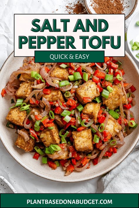 This Salt and Pepper Tofu is the best! Each tofu piece comes out incredibly crispy on the outside and super flavorful all-around! Enjoy this Salt and Pepper Tofu with your favorite side dish this week! Salt Pepper Tofu, Salt And Pepper Tofu Recipe, Serrano Pepper Recipes, Salt And Pepper Tofu, Silken Tofu Recipes, Pepper Tofu, Low Salt, Serrano Pepper, Silken Tofu