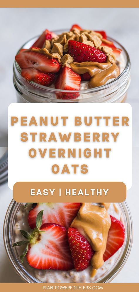 Are you looking for strawberry overnight oats with peanut butter? Look no further! These overnight oats are easy to make, and surprisingly healthy. Whether you're looking for easy overnight oats in a jar, a high-protein vegan breakfast or vegan overnight oats, this recipe has got you covered! Oats And Fruit Breakfast, Strawberry Peanut Butter Overnight Oats, Over Night Oat Recipes, Strawberry Over Night Oats, Overnight Oats With Strawberry Yogurt, Overnight Peanut Butter Oats, Overnight Oats Healthy Dairy Free, Over Night Oats Recipe Healthy, Overnight Oats Strawberry Banana