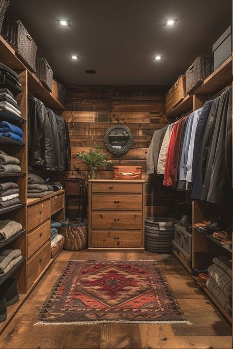 Stepping up your walk-in closet's game! 🛍️ Maximizing every inch with smart organization ideas and savvy storage solutions. Say hello to neatly arranged clothes and perfectly placed accessories 👠👗 No more digging for your favourite scarf or your lucky socks. Turn walk-in chaos into walk-in nirvana! 🌟👏 Men Closet Ideas, Organizing Walk In Closet, Hidden Safe, Ranch House Decor, Smart Organization, Parents Room, Closet Layout, Walk In Closets, Rustic Room