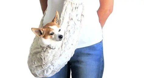 7 DIY Dog Carrier Slings You Can Make Today | Hepper Pet Carrier Diy, Dog Carrier Pattern, Tiny Paw Print, Carrier Pattern, Dog Carrier Sling, Pet Sling, Moby Wrap, Dog Sling, Sling Carrier