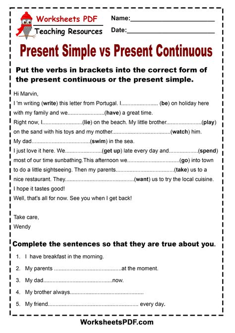 Present Simple VS Present Continuous Simple Present Continuous Worksheets, Present Simple Vs Present Continuous, Present Simple Present Continuous, Present Continuous Worksheet, English Grammar Test, English Grammar Exercises, English Grammar For Kids, Simple Present Tense, Grammar For Kids