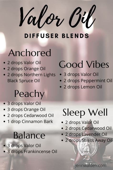 Joy Essential Oil Diffuser Blends, Valor Roller Blends, Valor Diffuser Blends, Valor Essential Oil Blend, Young Living Essential Oil Diffuser, Valor Essential Oil, Living Oils Recipes, Essential Oil Usage, Essential Oil Combinations