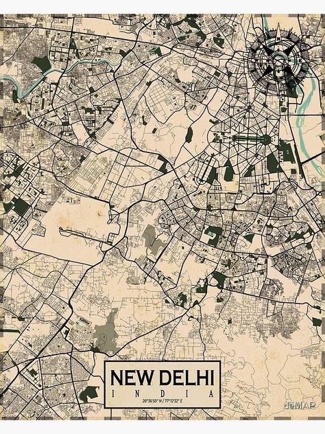 "New Delhi City Map of India - Vintage" Poster by deMAP | Redbubble New Delhi City, Delhi Map, Map Of India, Maps Aesthetic, Delhi City, India Poster, City Map Wall Art, India Map, Map Vintage