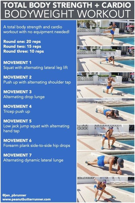 A bodyweight strength and cardio workout that you can do anywhere with no equipment! #exercise #techniques #fitness #weightlosstips #homegym #homeworkouts #health Cardio Burn, Workouts For Beginners, Equipment Workout, Lateral Lunges, Insanity Workout, Cardio Workouts, Boot Camp Workout, Cardio Training, Body Strength