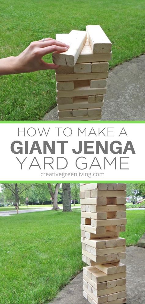 How to make a DIY giant Jenga style drinking game with 2x3 boards. This is the perfect funny game to play in the back yard with your kids or with friends for a BBQ. It's also a great game to play outside for a party or for an outdoor wedding reception. This jumbo family game is easy to make when you follow the directions in the tutorial. #giantjenga #jumbojenga #DIYjenga #yardgames Giant Jenga Diy, Outdoor Jenga, Yard Jenga, Life Size Jenga, Jenga Diy, Giant Jenga Game, Diy Jenga, Perfect Yard, Games To Play Outside