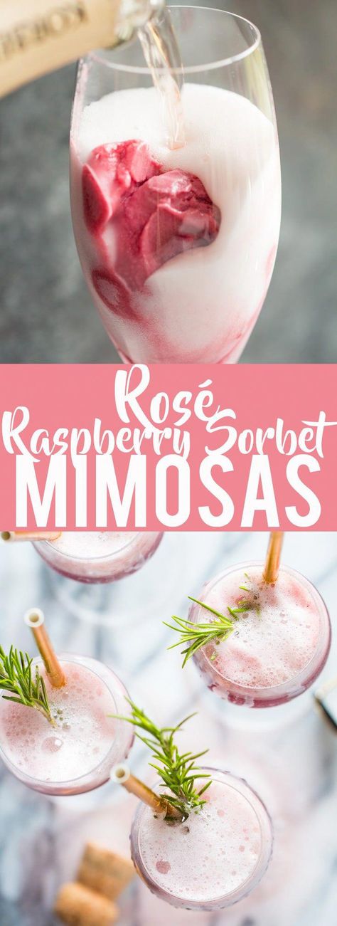 Rosé Raspberry Sorbet Mimosas are a fun cocktail for Mother's Day, bridal showers, brunch or just a girls get together. These girly cocktails are so easy to make and everyone will love them! | Bridal Shower drinks | Mother's Day drinks | Brunch cocktails | easy mimosa | sorbet mimosa | pink drink Girly Cocktails, Sorbet Mimosa, Bridal Shower Drinks, Champagne Brunch, Raspberry Sorbet, Brunch Cocktails, Mothers Day Brunch, Pink Drinks, Brunch Ideas