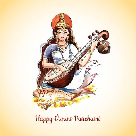 God Saraswati, Festival Goddess, Happy Basant Panchami, Happy Vasant Panchami, Jewelry Packaging Diy, Vasant Panchami, Basant Panchami, School Board Decoration, Saraswati Goddess