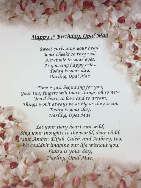 1st bday. Poem. Girl birthday. Niece. Pearls. Happy Birthday To Niece, Brain Notes, Birthday Niece, Happy Birthday Niece, Niece Quotes, Application Cover Letter, Birthday Quotes For Daughter, Happy 1st Birthday, Aunt Life