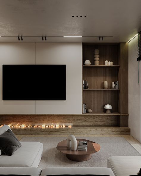 Madinaty – New Cairo | TMG Organic Tv Wall, Tv Zone Interior Design, Tv Wall Fireplace, Tv Fireplace Wall, New Cairo, Fireplace Tv Wall, Luxury House Interior Design, Japanese Interior Design, Tv Decor