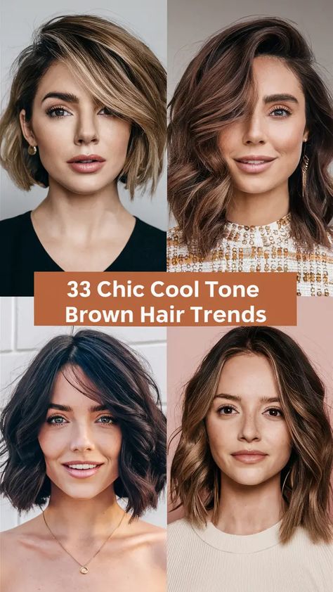 Discover the top 33 chic cool tone brown hair trends for 2024. From ashy browns to frosty mocha highlights, explore stunning hairstyles for short, medium, and long hair. Learn how to style and maintain these cool-toned looks with professional tips and product recommendations. Perfect for all hair types! Tone Brown Hair, Mocha Highlights, Cool Tone Brown, Cool Tone Brown Hair, Hair Highlight Trends, Brown Hair Pale Skin, Dark Skin Light Hair, Summer Skin Tone, Soft Highlights