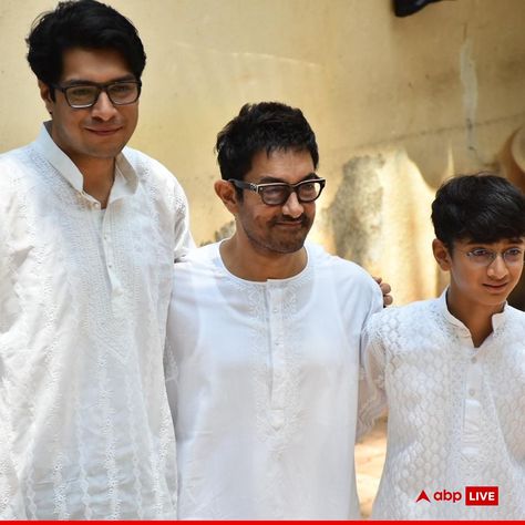 Aamir Khan and his sons, Junaid and Azad Rao Khan, smiled for the paparazzi during the Eid celebration on Thursday. The father and sons trio wore white traditional outfits for the festival. #AamirKhan #Junaid #AzadRaoKhan #Eid2024 #Bollywood #ABPLive Junaid Khan Aamir Khan Son, Junaid Khan, Eid Celebration, Aamir Khan, The Father, The Festival, Father And Son, My Crush, Traditional Outfits