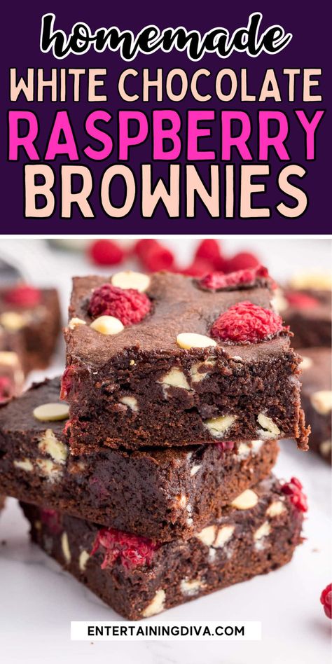 White Chocolate Raspberry Brownies Diy Dessert Recipes, Party Food Summer, Raspberry Brownie, Party Food Ideas For Adults, Chocolate Raspberry Brownies, Summer Party Food, Party Food Easy, Raspberry And White Chocolate, Sweets Party